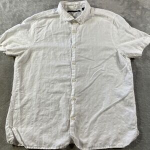 Perry Ellis Shirt Mens XL White Linen Short Sleeve Resort Vacation Beach Preppy‎